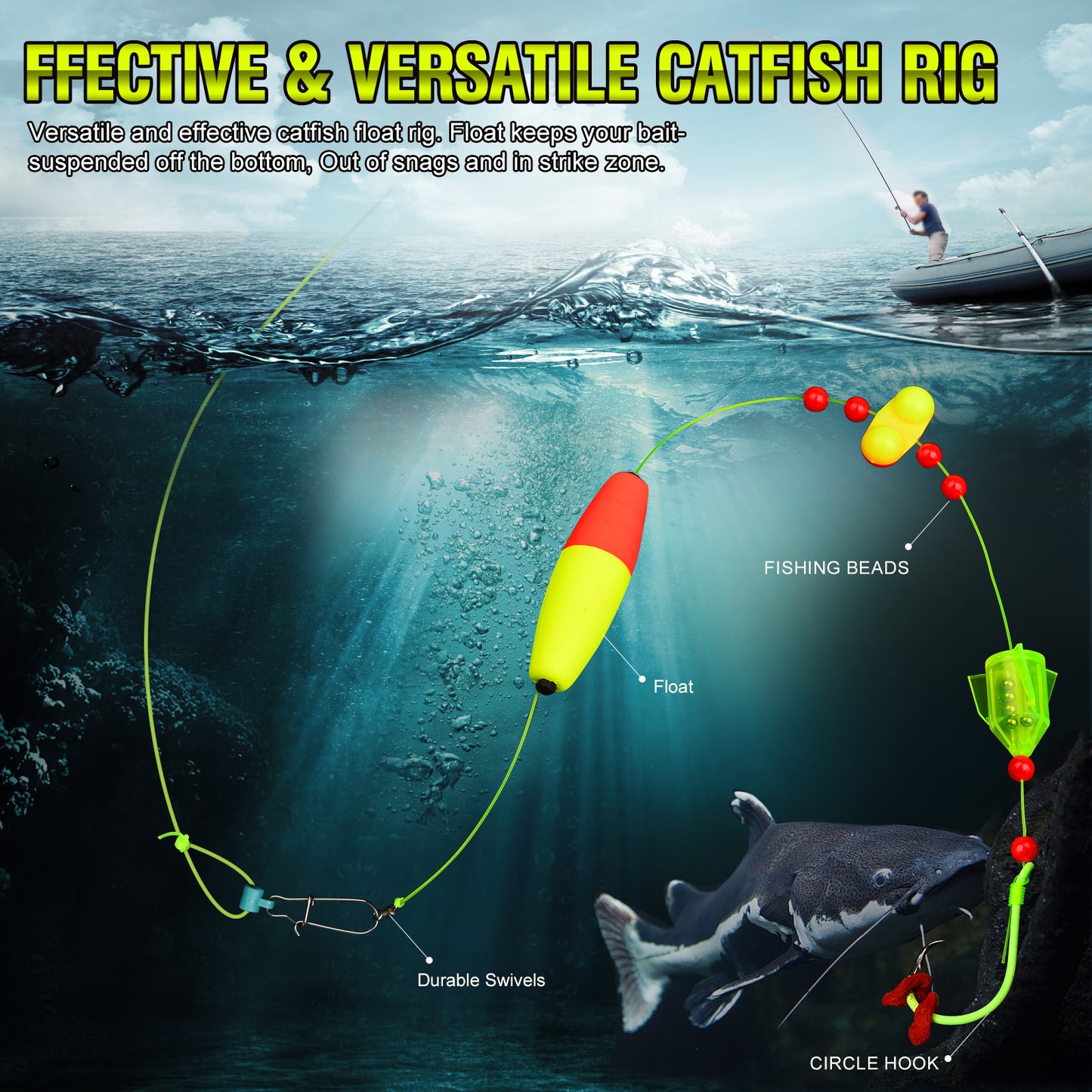 PROBEROS  Catfish Floating Fishing Set 6/0# 8/0# 10/0#