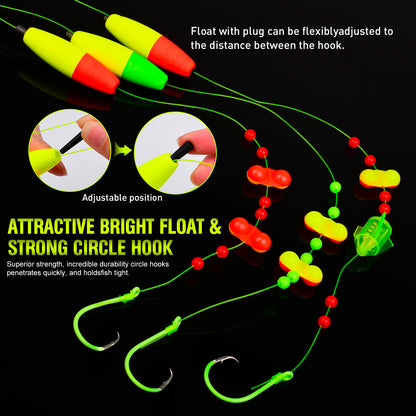 PROBEROS PJ007 Pre-Tied Catfish Float Rig Set Luminous6/0#-10/0# 5PCS