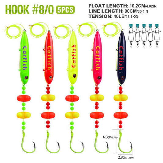 PROBEROS® Long Pitch Round Hook Eye-catching Fishing Tackle Cigar Floating European Reservoir Fishing Catfish Floating Fishing Rig 5pcs - Proberos