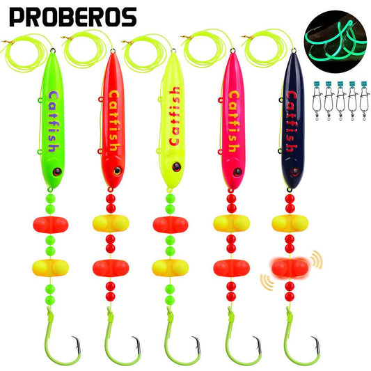 PROBEROS® Long Pitch Round Hook Eye-catching Fishing Tackle Cigar Floating European Reservoir Fishing Catfish Floating Fishing Rig 5pcs - Proberos