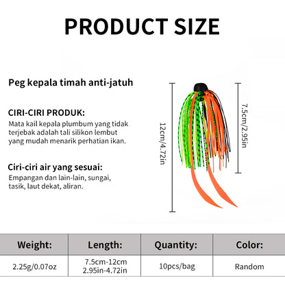 SUNLURE 10PCS/Bag Bright Skirted Fishing Lures Ready to Fish Jigs for Quick Catches 2.25g  7.5-12cm Long