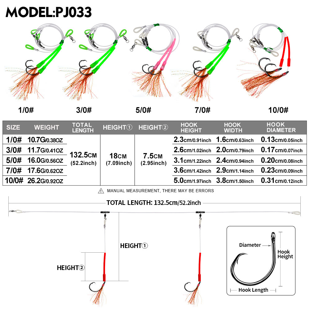 PROBEROS 2Sets Saltwater Jigging Assist Hooks 1/0#-10/0# High Carbon Steel Fishing Hooks