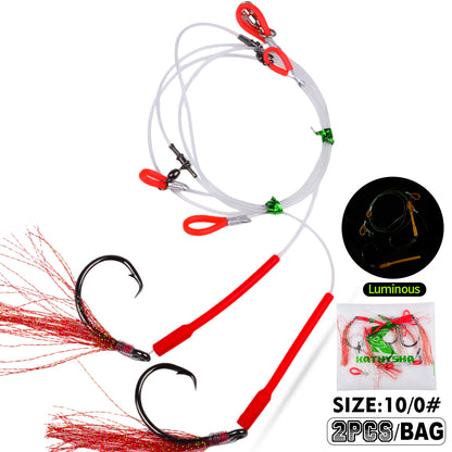 PROBEROS PJ036 Jigging Hook Rig   High Carbon Steel  ( 2 rigs)Wire Leader Assist Hook with Flash Skirt Saltwater Fishing