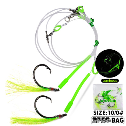 PROBEROS PJ036 Jigging Hook Rig   High Carbon Steel  ( 2 rigs)Wire Leader Assist Hook with Flash Skirt Saltwater Fishing