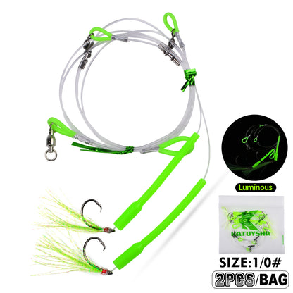 PROBEROS PJ036 Jigging Hook Rig   High Carbon Steel  ( 2 rigs)Wire Leader Assist Hook with Flash Skirt Saltwater Fishing