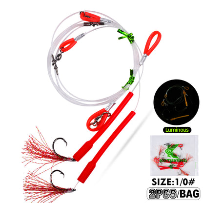 PROBEROS PJ036 Jigging Hook Rig   High Carbon Steel  ( 2 rigs)Wire Leader Assist Hook with Flash Skirt Saltwater Fishing