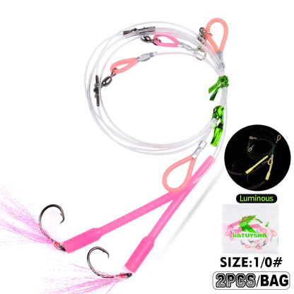 PROBEROS PJ036 Jigging Hook Rig   High Carbon Steel  ( 2 rigs)Wire Leader Assist Hook with Flash Skirt Saltwater Fishing
