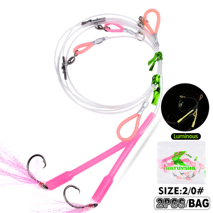 PROBEROS PJ036 Jigging Hook Rig   High Carbon Steel  ( 2 rigs)Wire Leader Assist Hook with Flash Skirt Saltwater Fishing