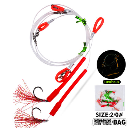 PROBEROS PJ036 Jigging Hook Rig   High Carbon Steel  ( 2 rigs)Wire Leader Assist Hook with Flash Skirt Saltwater Fishing