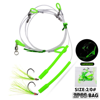 PROBEROS PJ036 Jigging Hook Rig   High Carbon Steel  ( 2 rigs)Wire Leader Assist Hook with Flash Skirt Saltwater Fishing