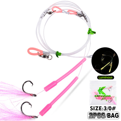 PROBEROS PJ036 Jigging Hook Rig   High Carbon Steel  ( 2 rigs)Wire Leader Assist Hook with Flash Skirt Saltwater Fishing