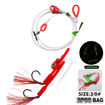 PROBEROS PJ036 Jigging Hook Rig   High Carbon Steel  ( 2 rigs)Wire Leader Assist Hook with Flash Skirt Saltwater Fishing