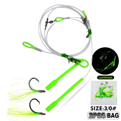 PROBEROS PJ036 Jigging Hook Rig   High Carbon Steel  ( 2 rigs)Wire Leader Assist Hook with Flash Skirt Saltwater Fishing