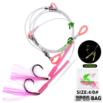PROBEROS PJ036 Jigging Hook Rig   High Carbon Steel  ( 2 rigs)Wire Leader Assist Hook with Flash Skirt Saltwater Fishing