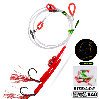 PROBEROS PJ036 Jigging Hook Rig   High Carbon Steel  ( 2 rigs)Wire Leader Assist Hook with Flash Skirt Saltwater Fishing