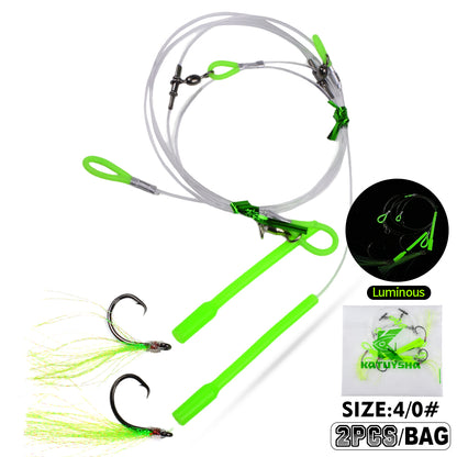 PROBEROS PJ036 Jigging Hook Rig   High Carbon Steel  ( 2 rigs)Wire Leader Assist Hook with Flash Skirt Saltwater Fishing