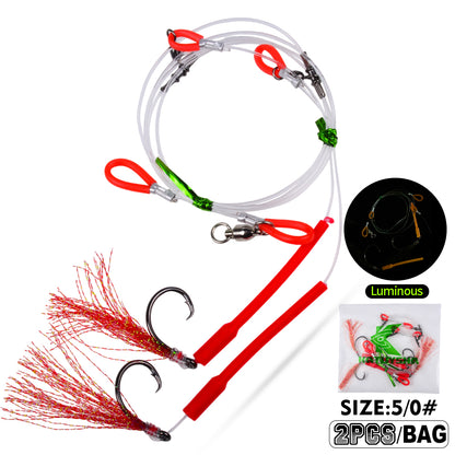 PROBEROS PJ036 Jigging Hook Rig   High Carbon Steel  ( 2 rigs)Wire Leader Assist Hook with Flash Skirt Saltwater Fishing