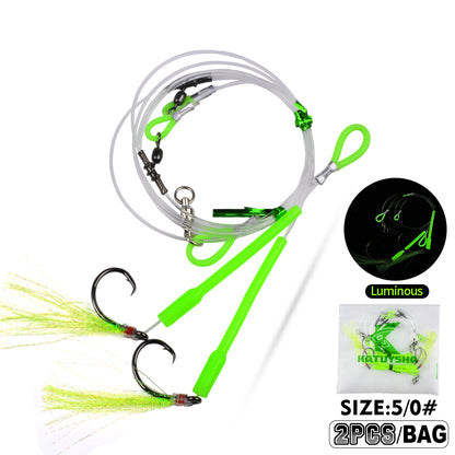 PROBEROS PJ036 Jigging Hook Rig   High Carbon Steel  ( 2 rigs)Wire Leader Assist Hook with Flash Skirt Saltwater Fishing