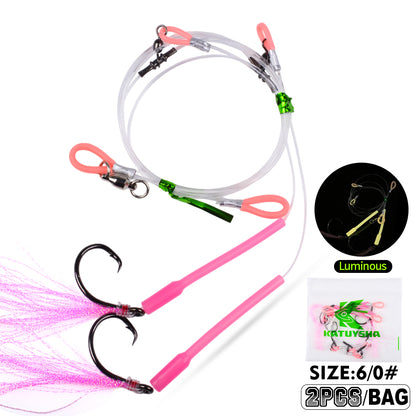 PROBEROS PJ036 Jigging Hook Rig   High Carbon Steel  ( 2 rigs)Wire Leader Assist Hook with Flash Skirt Saltwater Fishing