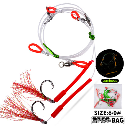 PROBEROS PJ036 Jigging Hook Rig   High Carbon Steel  ( 2 rigs)Wire Leader Assist Hook with Flash Skirt Saltwater Fishing