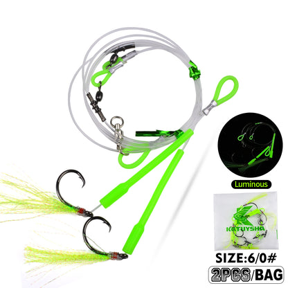 PROBEROS PJ036 Jigging Hook Rig   High Carbon Steel  ( 2 rigs)Wire Leader Assist Hook with Flash Skirt Saltwater Fishing