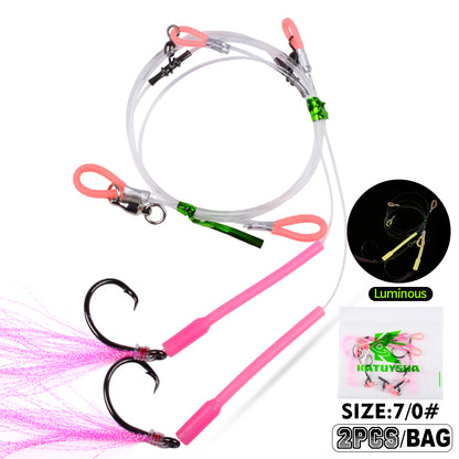 PROBEROS PJ036 Jigging Hook Rig   High Carbon Steel  ( 2 rigs)Wire Leader Assist Hook with Flash Skirt Saltwater Fishing