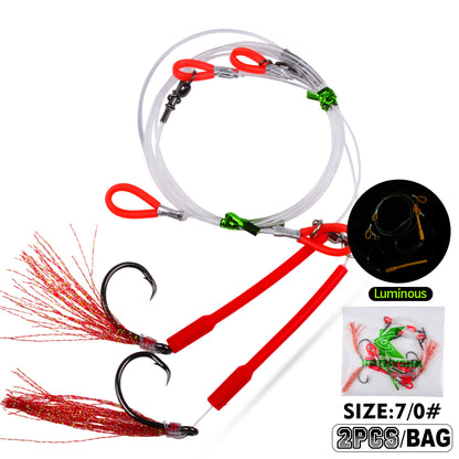 PROBEROS PJ036 Jigging Hook Rig   High Carbon Steel  ( 2 rigs)Wire Leader Assist Hook with Flash Skirt Saltwater Fishing