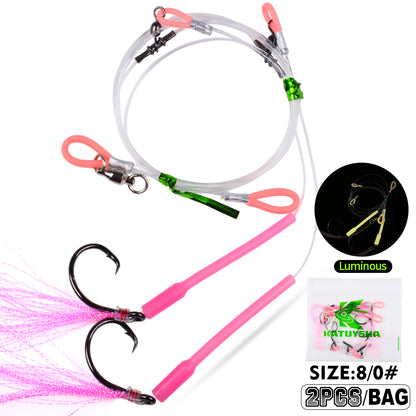 PROBEROS PJ036 Jigging Hook Rig   High Carbon Steel  ( 2 rigs)Wire Leader Assist Hook with Flash Skirt Saltwater Fishing