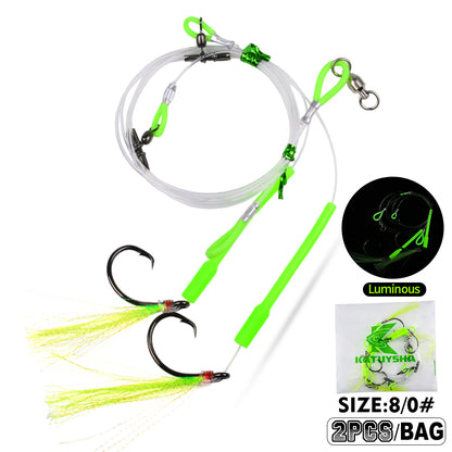 PROBEROS PJ036 Jigging Hook Rig   High Carbon Steel  ( 2 rigs)Wire Leader Assist Hook with Flash Skirt Saltwater Fishing