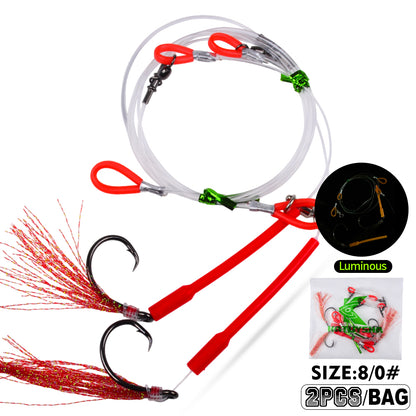 PROBEROS PJ036 Jigging Hook Rig   High Carbon Steel  ( 2 rigs)Wire Leader Assist Hook with Flash Skirt Saltwater Fishing