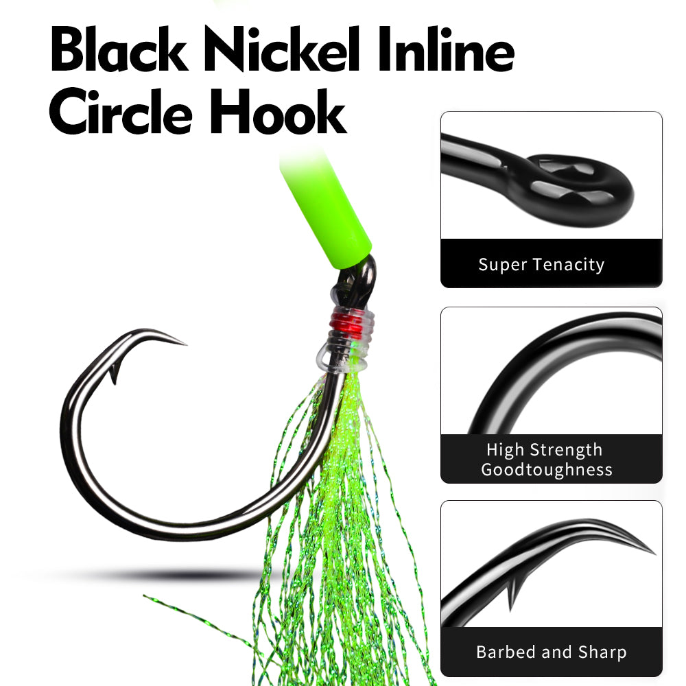 PROBEROS PJ036 Jigging Hook Rig   High Carbon Steel Wire Leader Assist Hook with Flash Skirt Saltwater Fishing