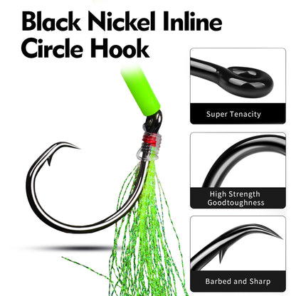 PROBEROS PJ036 Jigging Hook Rig   High Carbon Steel  ( 2 rigs)Wire Leader Assist Hook with Flash Skirt Saltwater Fishing