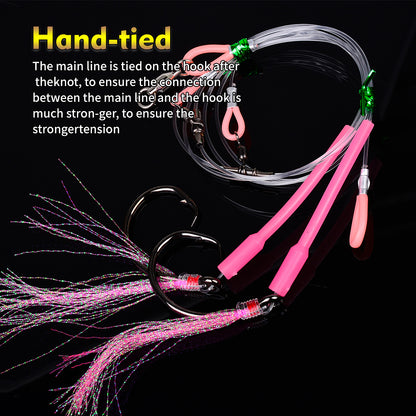 PROBEROS PJ036 Jigging Hook Rig   High Carbon Steel  ( 2 rigs)Wire Leader Assist Hook with Flash Skirt Saltwater Fishing