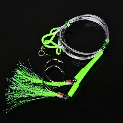 PROBEROS PJ036 Jigging Hook Rig   High Carbon Steel  ( 2 rigs)Wire Leader Assist Hook with Flash Skirt Saltwater Fishing