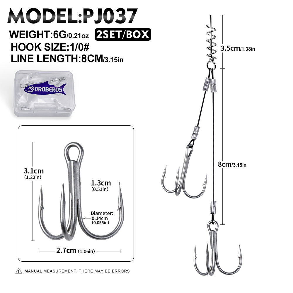 PROBEROS PJ037 Double Treble Stinger Rig for Soft Lures 2Pcs – Proberos