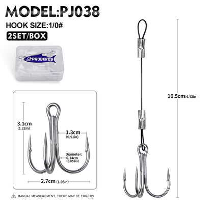 Proberos PJ038 Wire Leader Treble Hook Rig Saltwater 6#-2/0# 2Sets