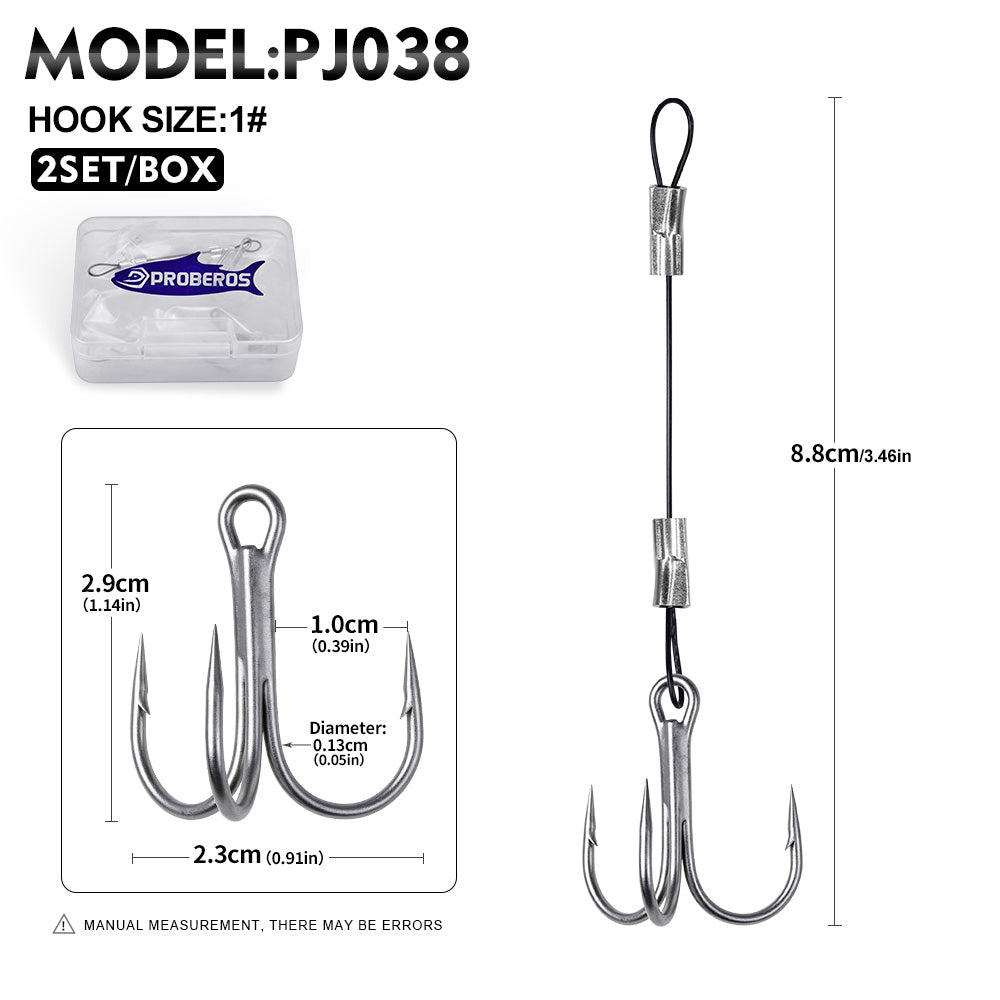 Proberos PJ038 Wire Leader Treble Hook Rig Saltwater 6#-2/0# 2Sets