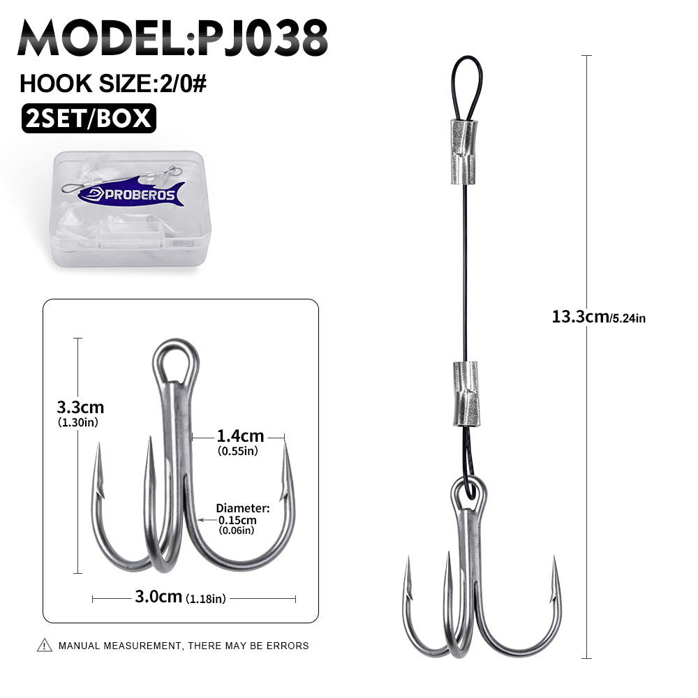 Proberos PJ038 Wire Leader Treble Hook Rig Saltwater 6#-2/0# 2Sets
