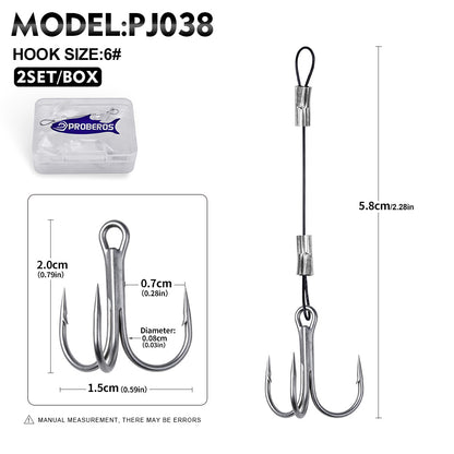 Proberos PJ038 Wire Leader Treble Hook Rig Saltwater 6#-2/0# 2Sets