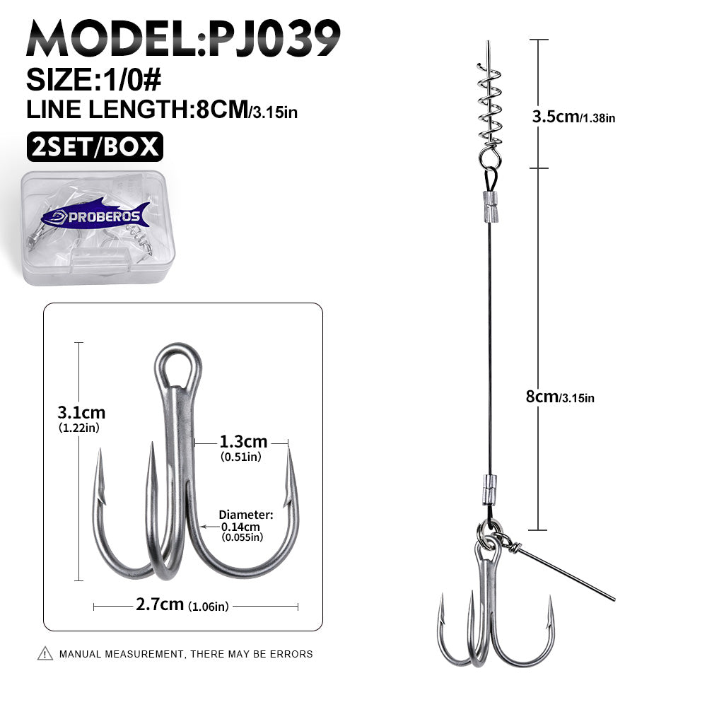 PROBEROS PJ039 Wire Leader Treble Hook Rig Spring Lock 1#-2/0# 2Sets