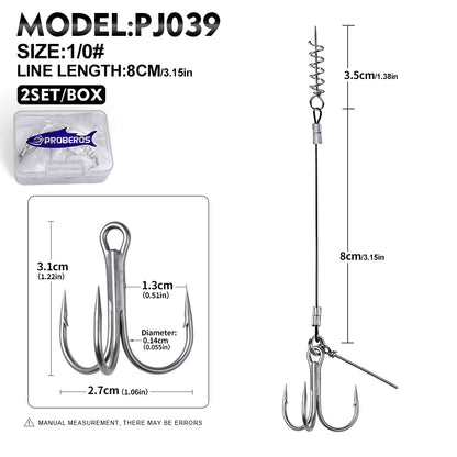 PROBEROS PJ039 Wire Leader Treble Hook Rig Spring Lock 1#-2/0# 2Sets