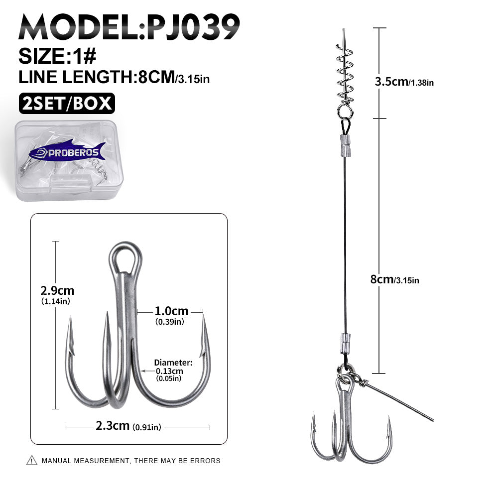 PROBEROS PJ039 Wire Leader Treble Hook Rig Spring Lock 1#-2/0# 2Sets