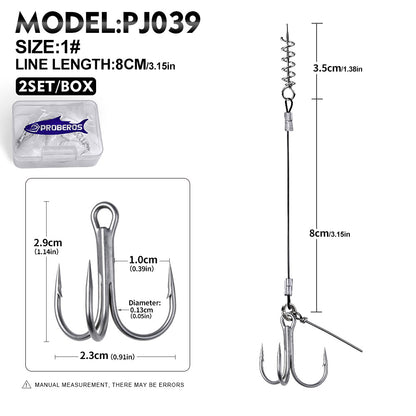 PROBEROS PJ039 Wire Leader Treble Hook Rig Spring Lock 1#-2/0# 2Sets