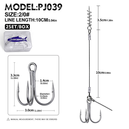 PROBEROS PJ039 Wire Leader Treble Hook Rig Spring Lock 1#-2/0# 2Sets