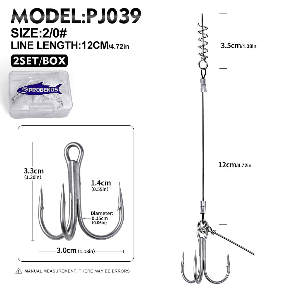 PROBEROS PJ039 Wire Leader Treble Hook Rig Spring Lock 1#-2/0# 2Sets