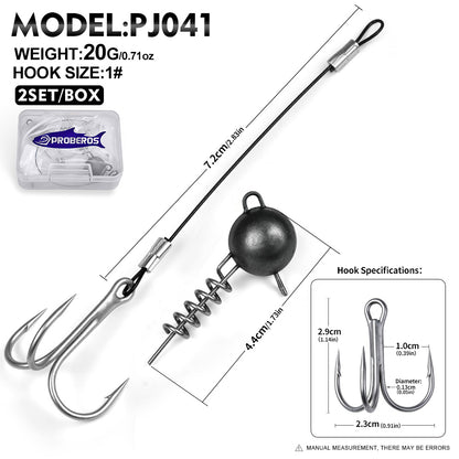 PROBEROS PJ041 Treble Hook Set Spring Sinker Lure Rig 2Sets