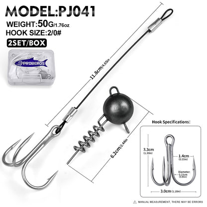PROBEROS PJ041 Treble Hook Set Spring Sinker Lure Rig 2Sets