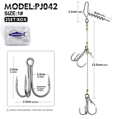 PROBEROS PJ042 Pre-Tied Double Treble Hook Rig Wire Leader (2 Sets)