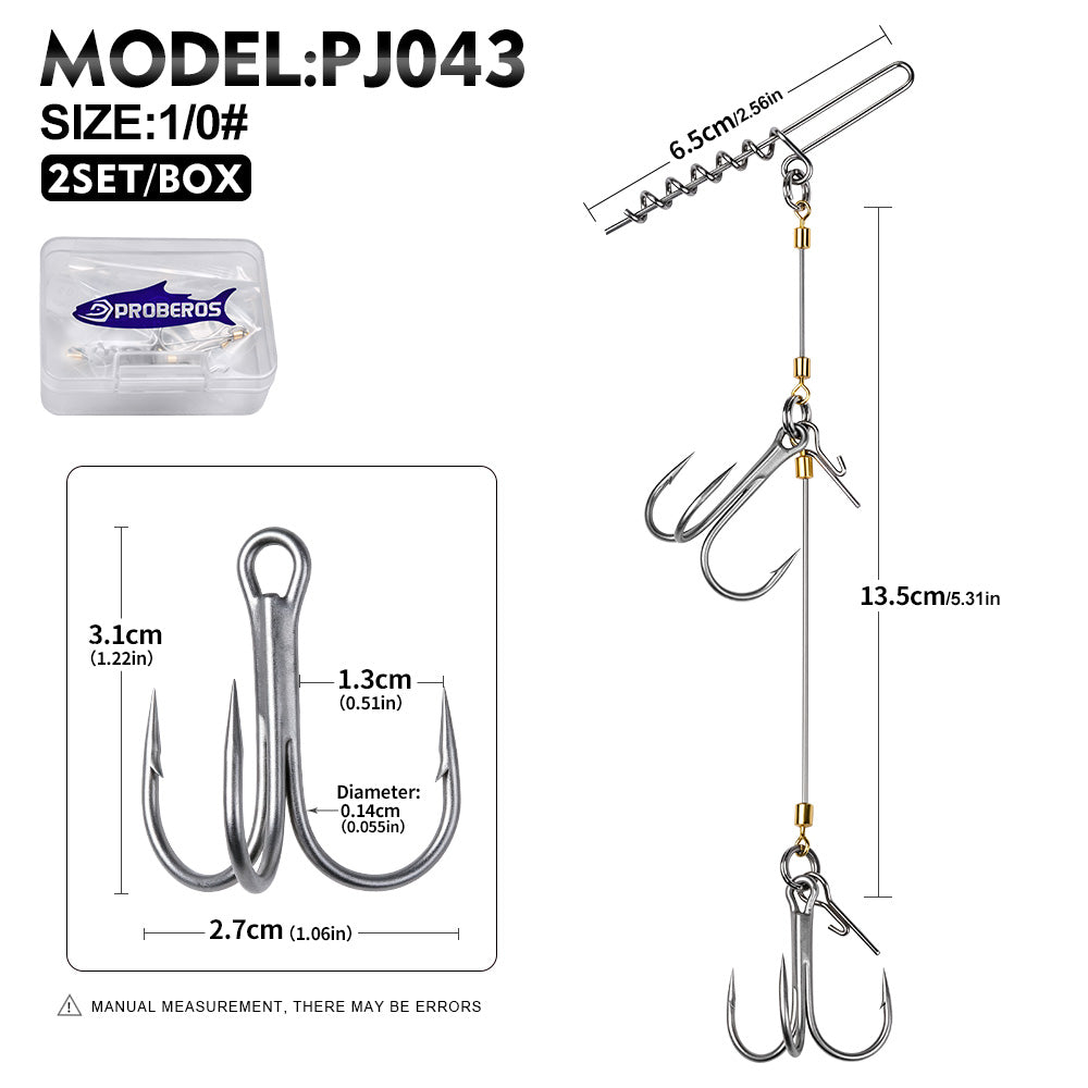 PROBEROS PJ043 Double Treble Stinger Rig Long Spring Pin Wire Leader 2Sets