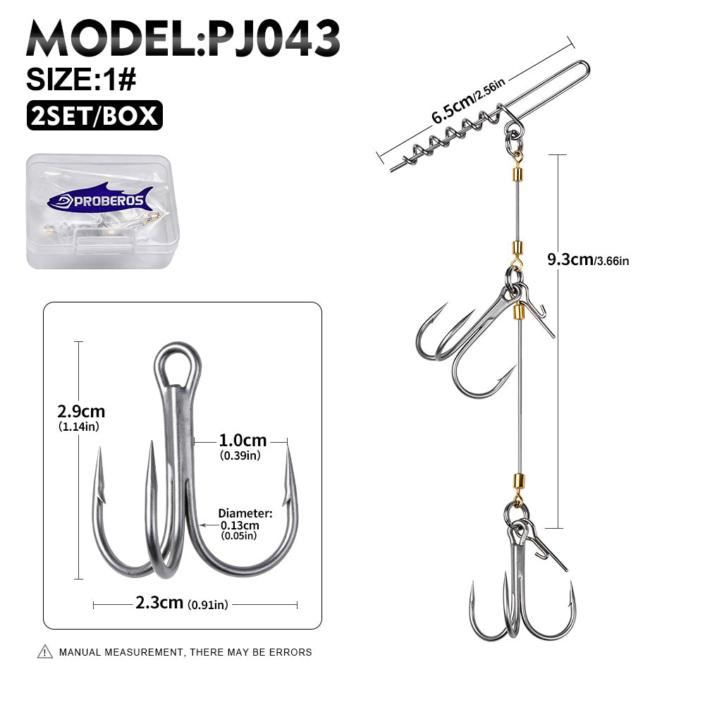 PROBEROS PJ043 Double Treble Stinger Rig Long Spring Pin Wire Leader 2Sets